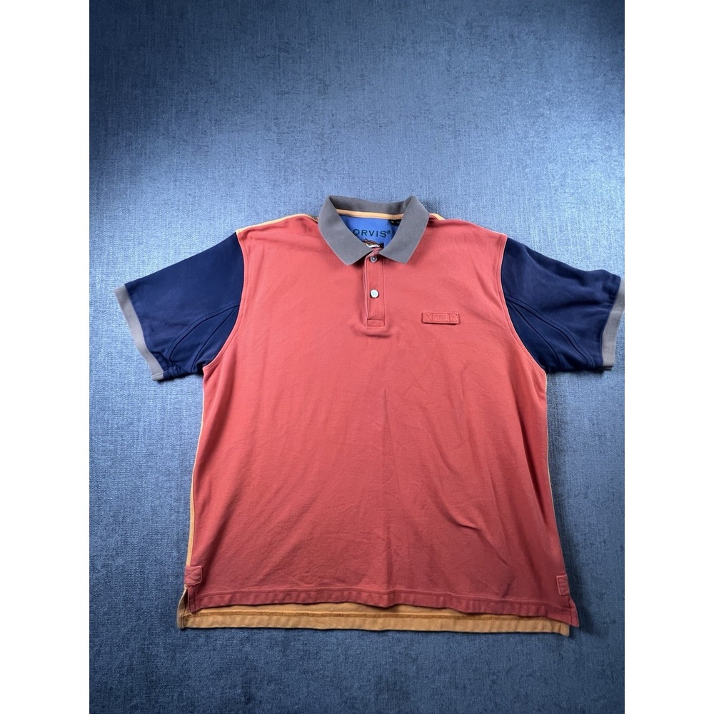 Orvis Polo Shirt Men's XL Colorblock Red Fish Heavyweight Outdoors Preppy